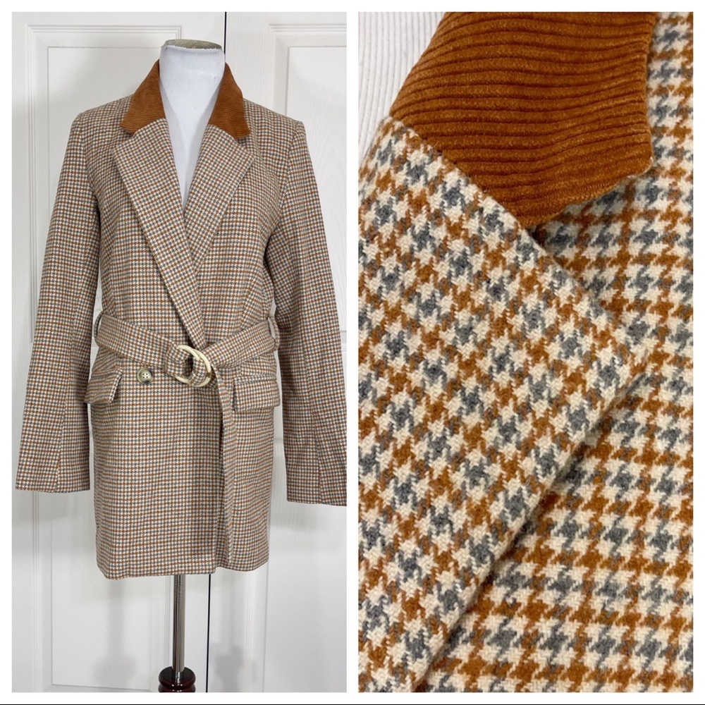 NWT! Moon River Herringbone Double Breasted Jacket with contrast collar - Picture 4 of 16